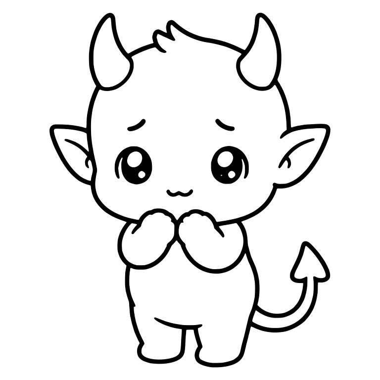 Shy Baby Devil Standing With Hands Raised Under Chin — free fantasy-creature SVG cut file