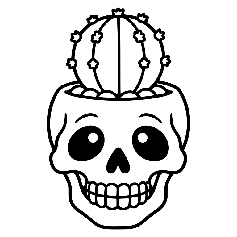 Wide-Eyed Skull Planter With Round Star-Flower Cactus — free skeleton SVG cut file