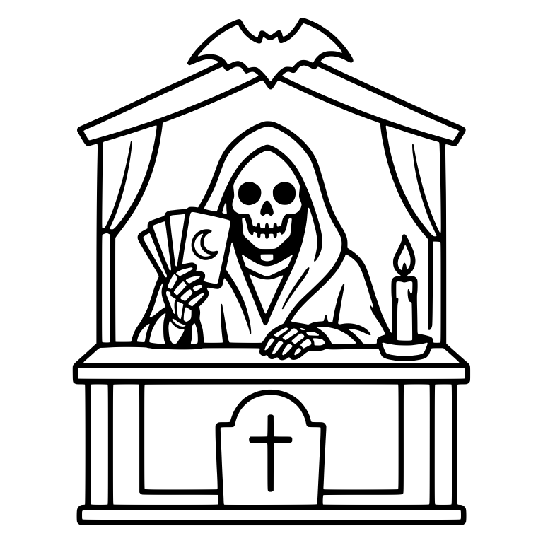 Skeleton Fortune Teller Booth With Bat Roof and Candle — free skeleton SVG cut file