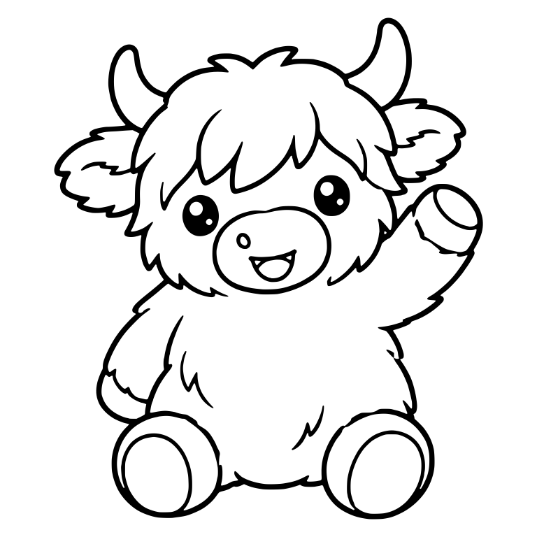 Waving Highland Cow With Open Mouth Smile — free animal SVG cut file