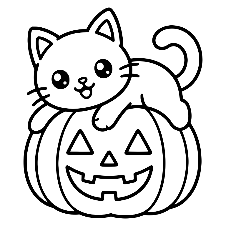 Cat Lounging on Top of Jack-O-Lantern with Raised Tail — free animal SVG cut file