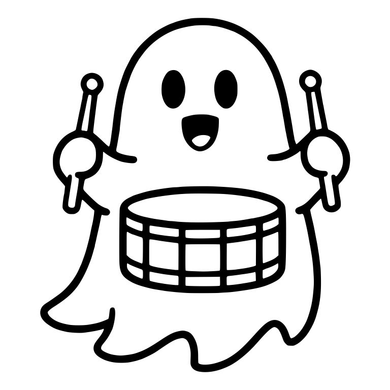 Smiling Ghost Drummer with Sticks and Snare Drum — free fantasy-creature SVG cut file