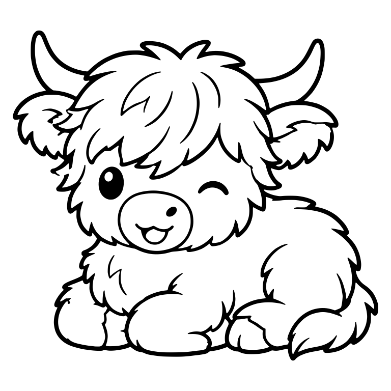 Winking Highland Calf Lying Down — free animal SVG cut file