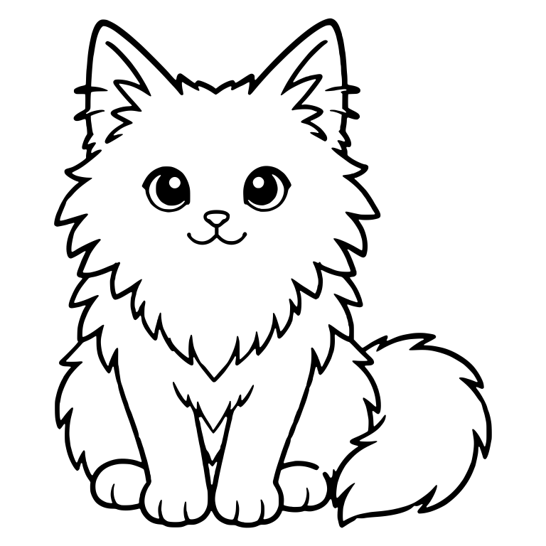 Fluffy Sitting Kitten With Fur Ruff And Bushy Tail — free animal SVG cut file