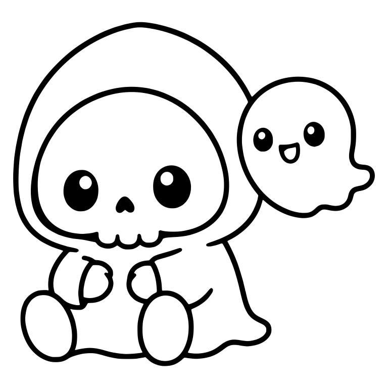 Sitting Grim Reaper With a Floating Ghost Buddy — free characters SVG cut file
