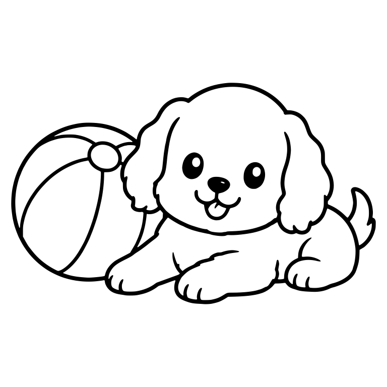 Fluffy Puppy Lying Beside Beach Ball — free animal SVG cut file