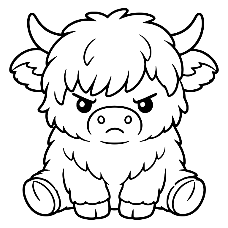Scowling Highland Calf Sitting With Splayed Hooves — free animal SVG cut file