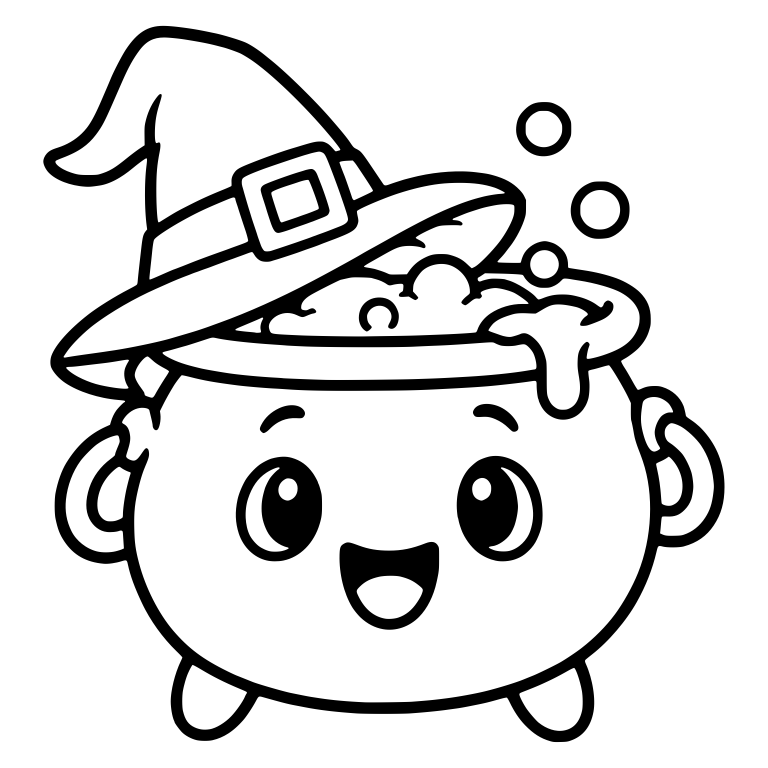 Smiling Cauldron with Witch Hat and Bubbling Brew — free objects SVG cut file