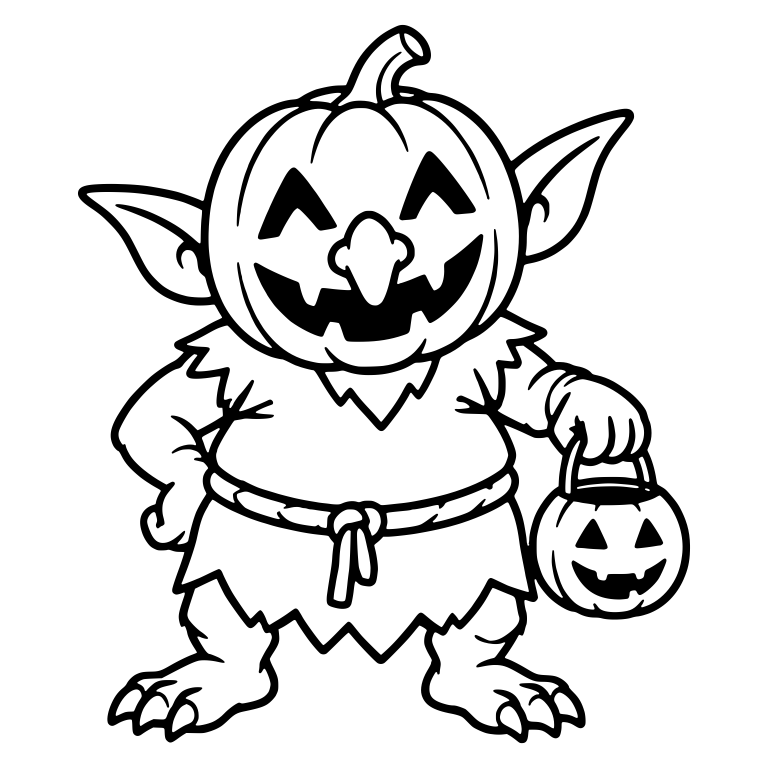 Pumpkin-Masked Goblin Holding a Trick-or-Treat Pail — free fantasy-creature SVG cut file