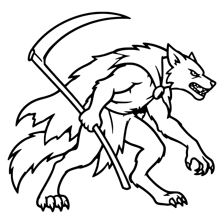 Hunched Werewolf Gripping Diagonal Scythe — free fantasy-creature SVG cut file