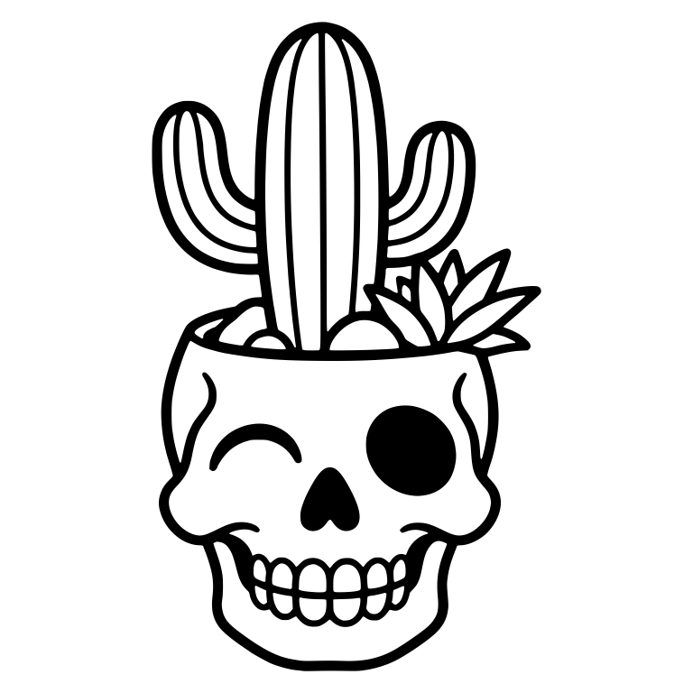 Winking Skull Planter with Saguaro and Succulent — free skeleton SVG cut file