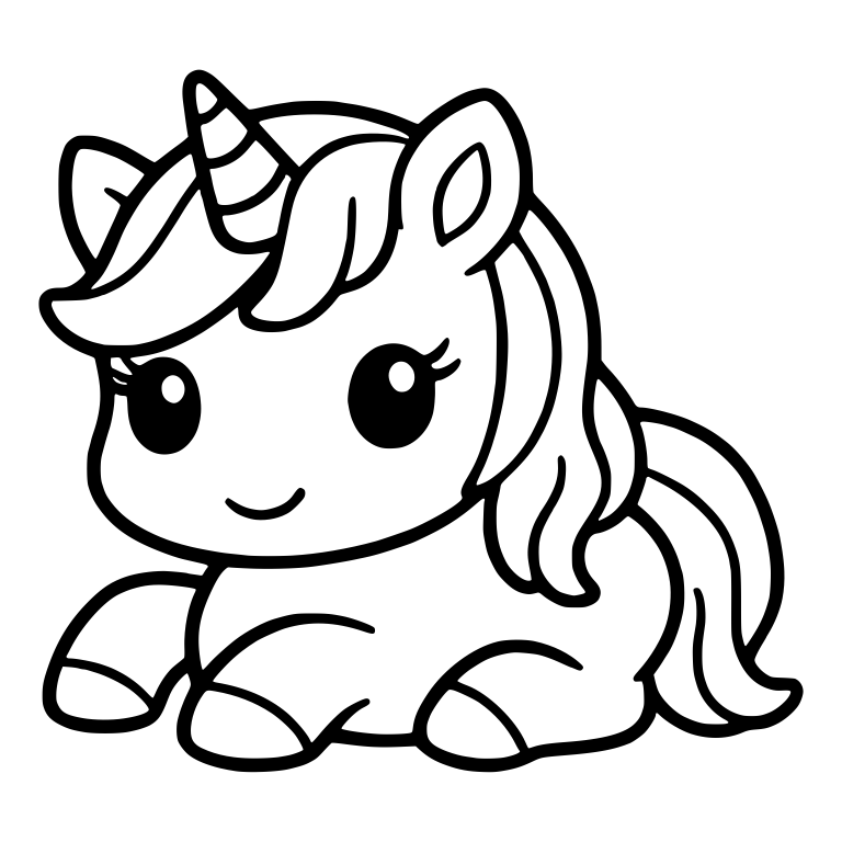 Lying Unicorn with Long Mane and Curled Tail — free fantasy-creature SVG cut file