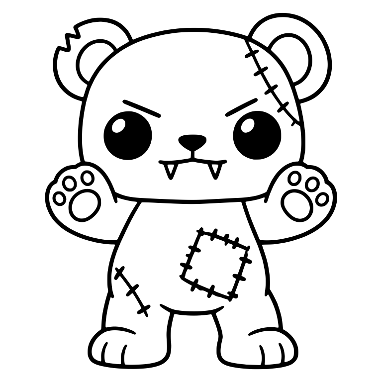 Angry Stitched Teddy Bear With Torn Ear and Fangs — free animal SVG cut file