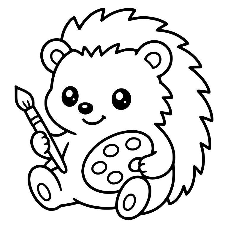Sitting Hedgehog with Paintbrush and Paint Palette — free animal SVG cut file