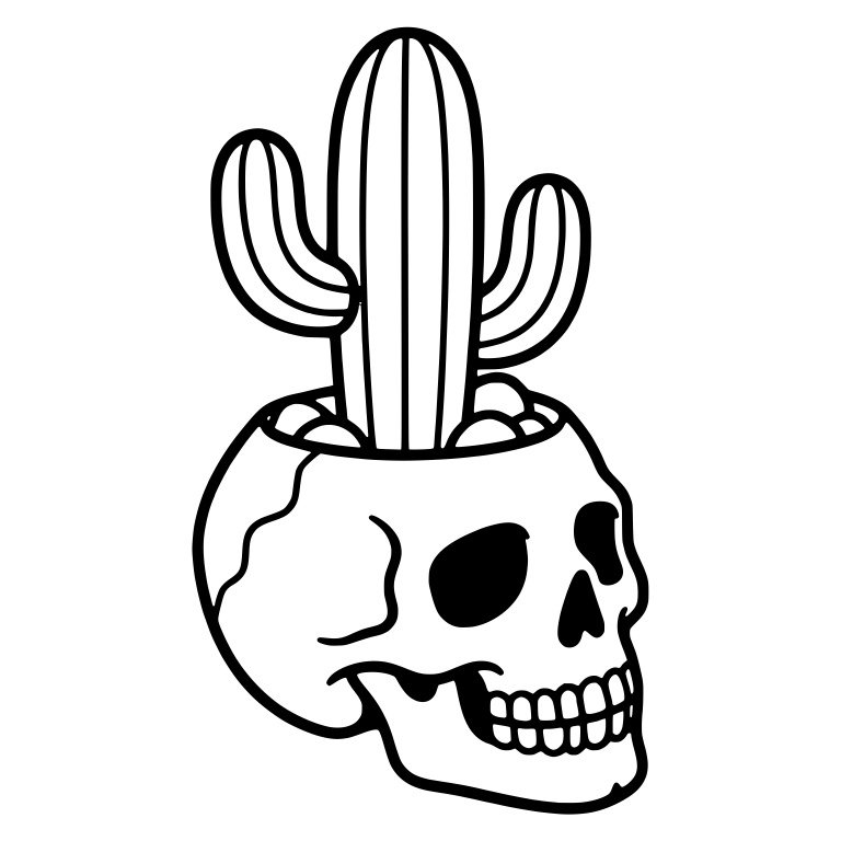 Side-View Skull Planter With Saguaro Cactus — free skeleton SVG cut file