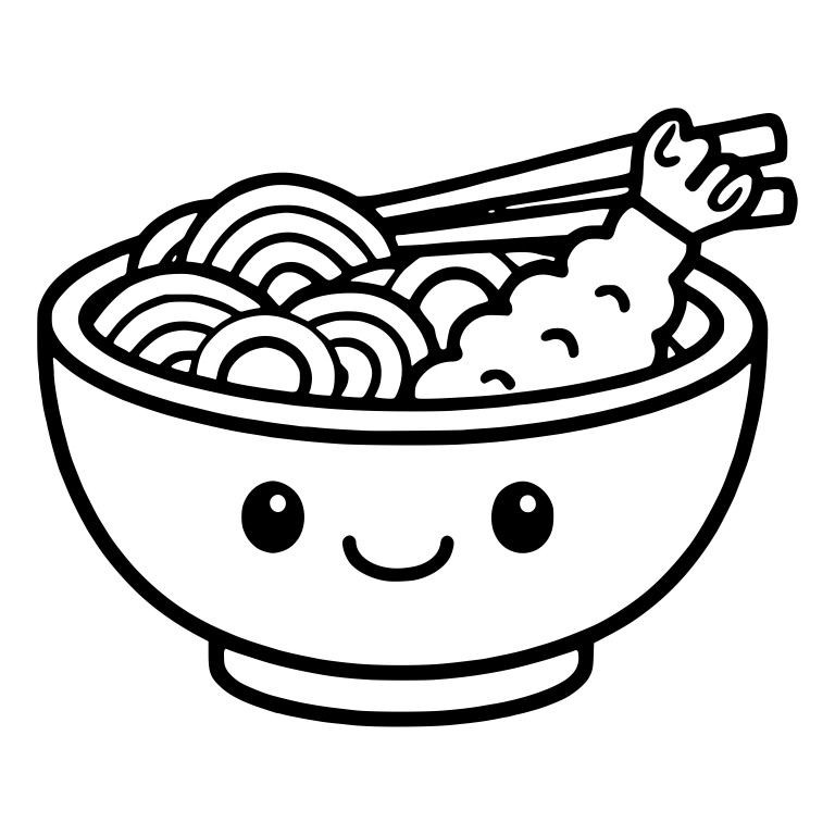 Smiling Ramen Bowl With Tempura Shrimp — free food SVG cut file