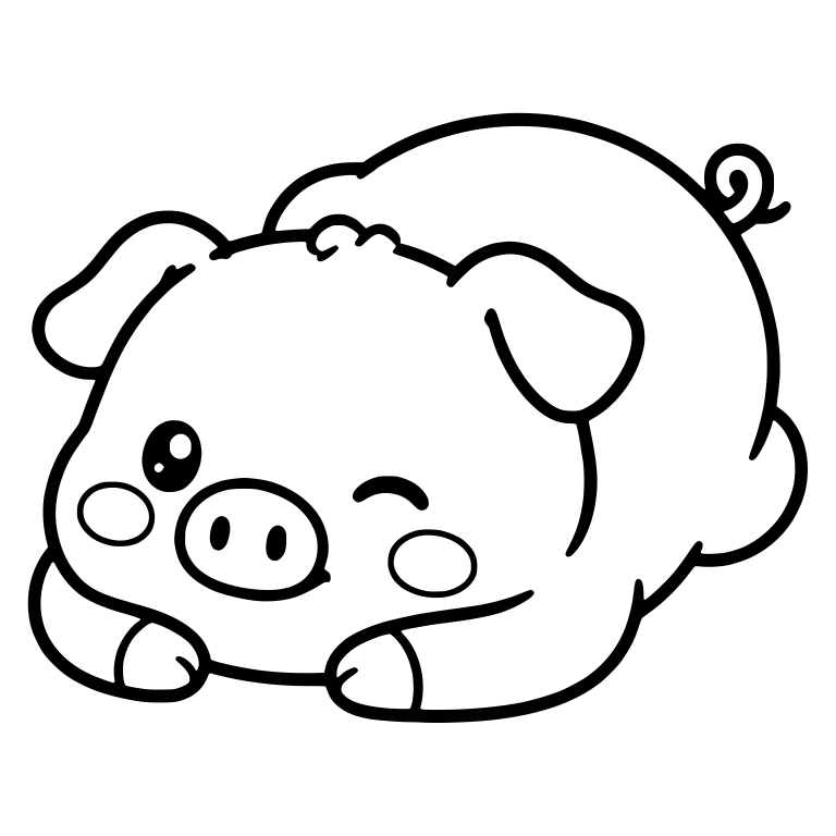 Winking Chubby Piglet Lying Down With Blush Cheeks — free animal SVG cut file