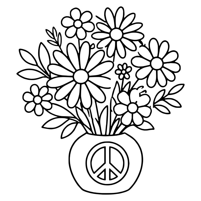 Daisy Bouquet in Round Vase with Peace Sign — free floral SVG cut file