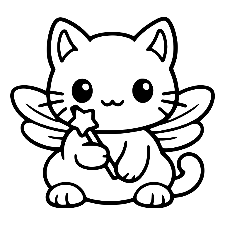 Fairy Kitten Holding a Star Wand With Dragonfly Wings — free animal SVG cut file