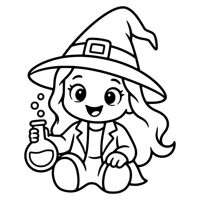 Cute Witch Girl In Lab Coat Holding Round Bubbling Flask — free characters SVG cut file