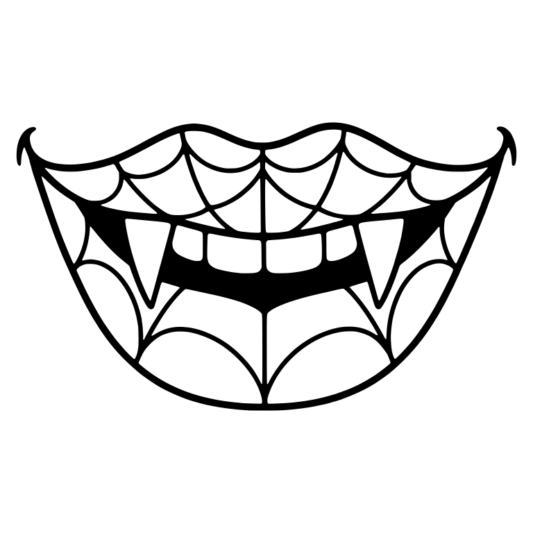 Smiling Vampire Mouth With Spiderweb Lips and Fangs — free fantasy-creature SVG cut file