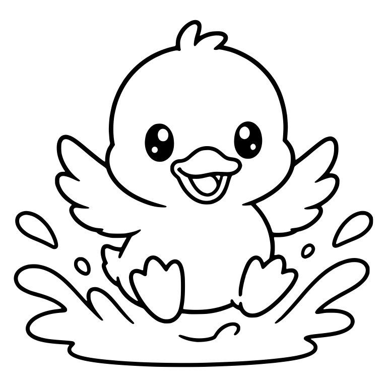 Duckling Sitting With Wings Spread in Big Splash — free animal SVG cut file