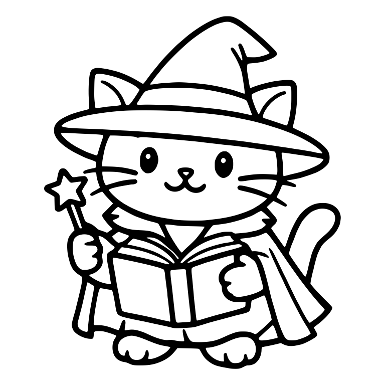 Wizard Cat Reading Spellbook With Star Wand — free animal SVG cut file