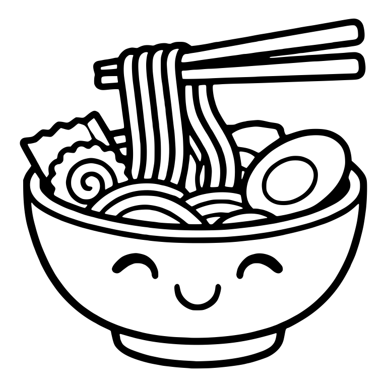 Ramen Bowl With Closed Eyes And Tall Noodle Lift — free food SVG cut file