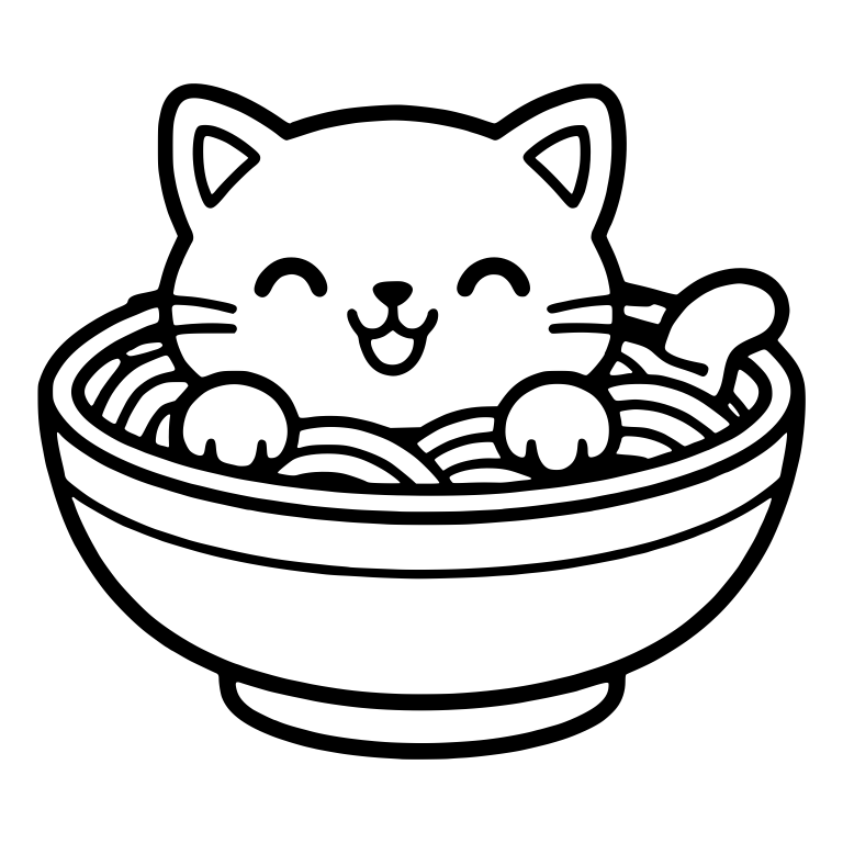 Laughing Cat in Noodle Bowl with Spoon — free animal SVG cut file