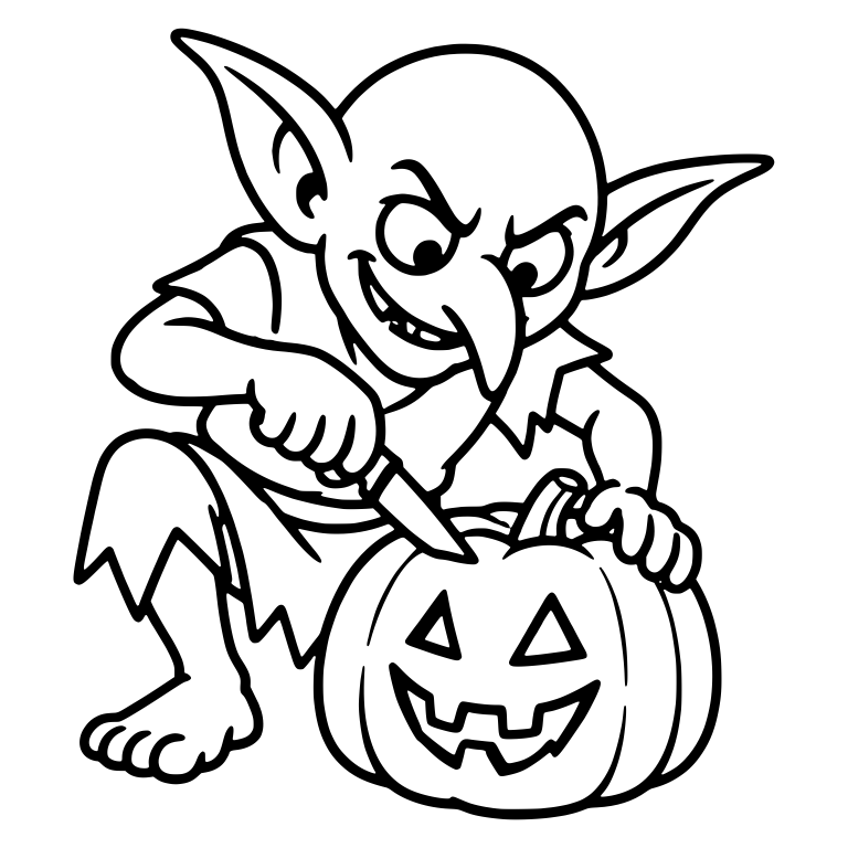 Crouching Goblin Carving a Jack-o'-Lantern with Knife — free fantasy-creature SVG cut file