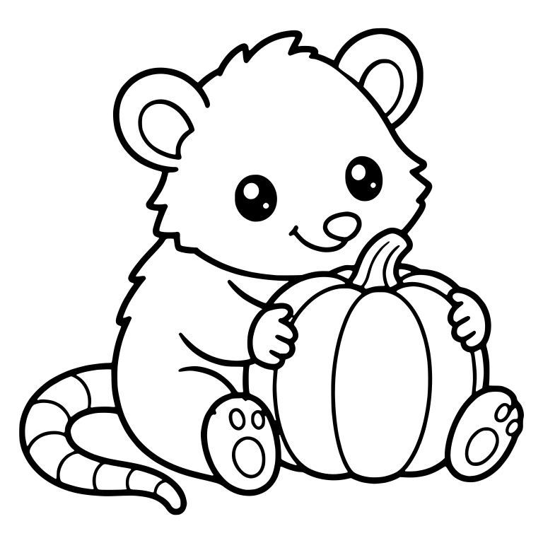Sitting Opossum Hugging a Big Pumpkin — free animal SVG cut file