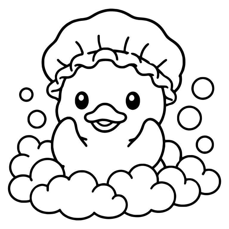 Duckling in Shower Cap With Foam and Bubbles — free animal SVG cut file