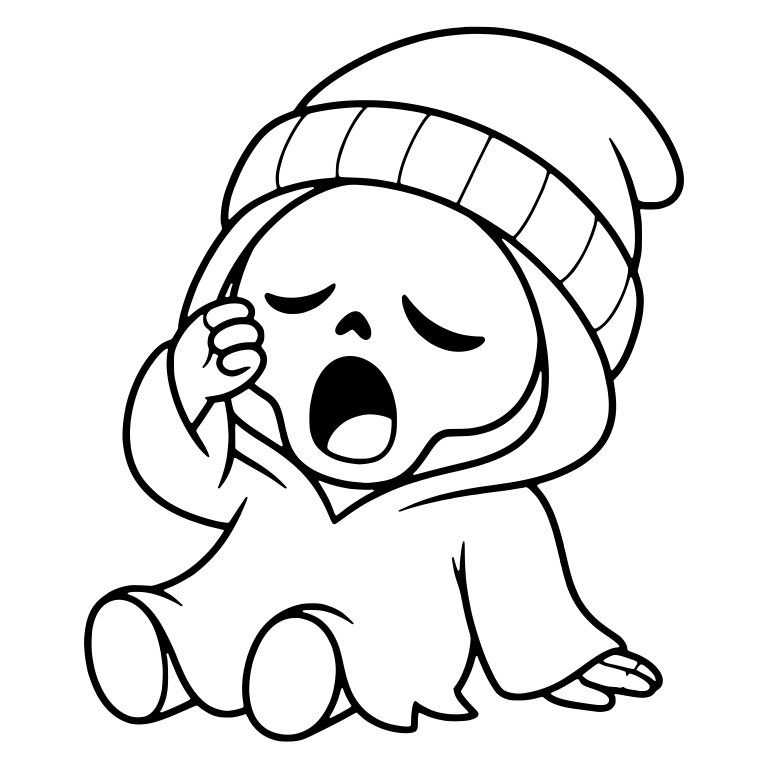 Sitting Beanie Reaper Yawning And Rubbing Eye — free characters SVG cut file