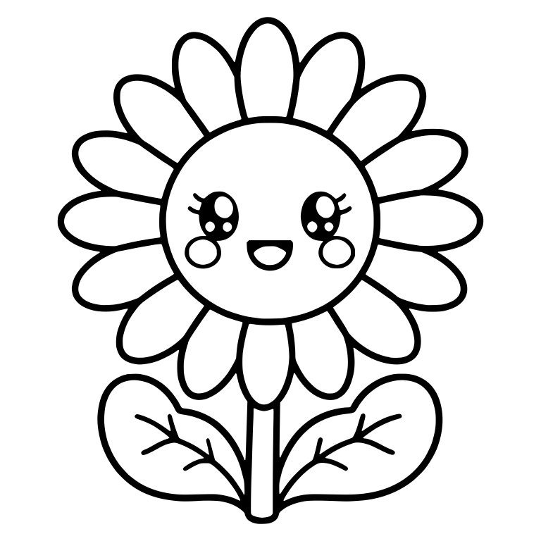 Round Petal Sunflower With Sparkle Eyes And Cheeks — free floral SVG cut file