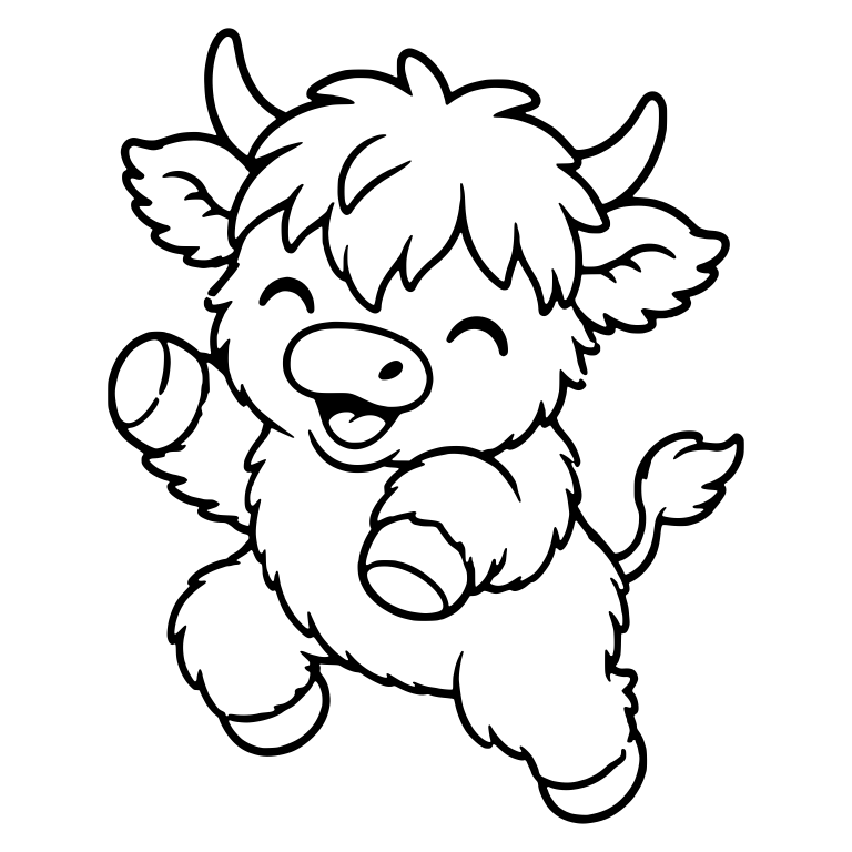 Laughing Highland Calf Jumping and Waving a Hoof — free animal SVG cut file