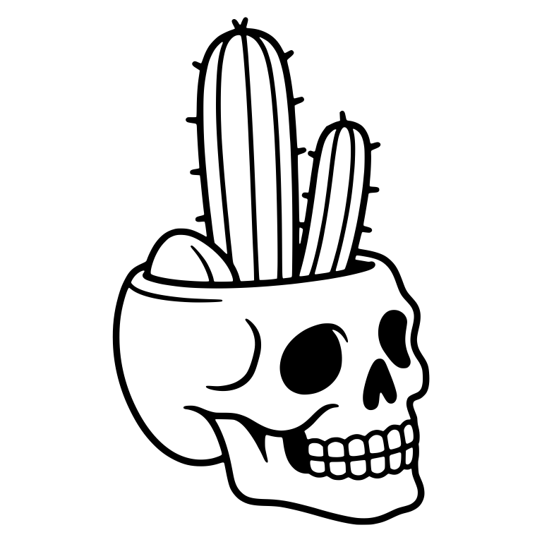 Side View Skull Planter With Tall Columnar Cacti — free skeleton SVG cut file