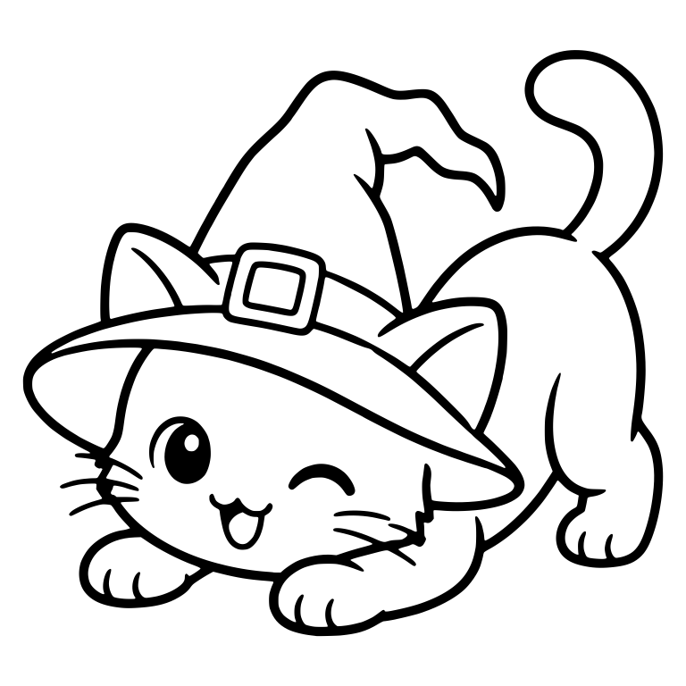 Winking Kitten Crouching Under Witch Hat — free animal SVG cut file