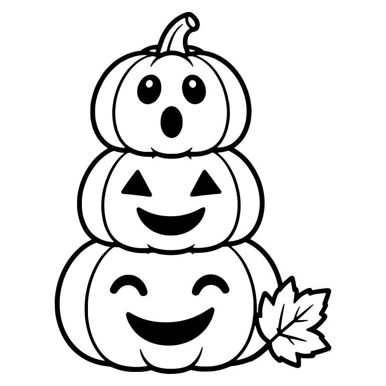 Pumpkin Stack With Surprised Top and Maple Leaf — free holiday SVG cut file