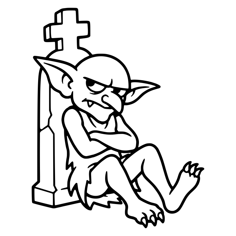 Grumpy Goblin Arms Crossed Against a Cross Gravestone — free fantasy-creature SVG cut file