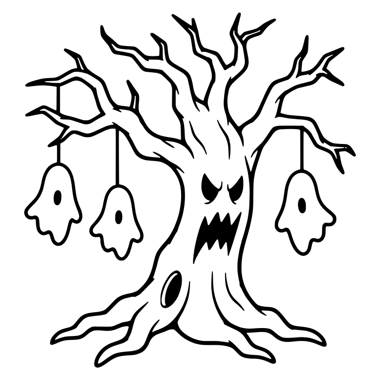 Angry Haunted Tree with Three Hanging Ghosts — free floral SVG cut file