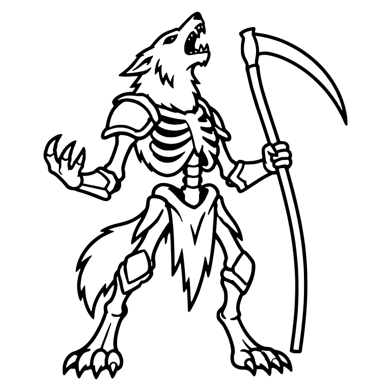 Howling Skeletal Werewolf Warrior With Scythe — free fantasy-creature SVG cut file
