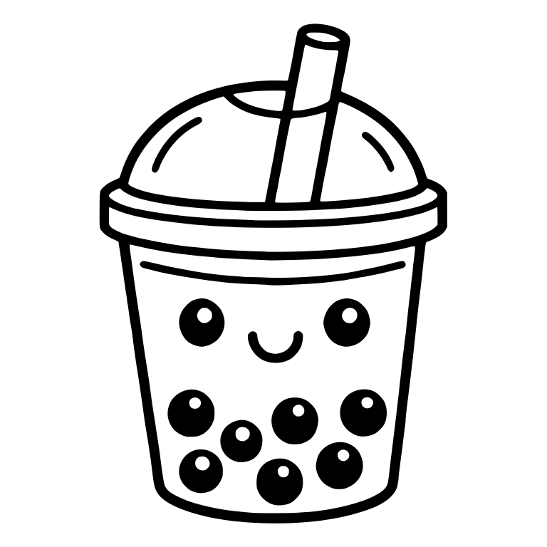 Smiling Bubble Tea Cup With Shiny Pearls And Straw — free food SVG cut file