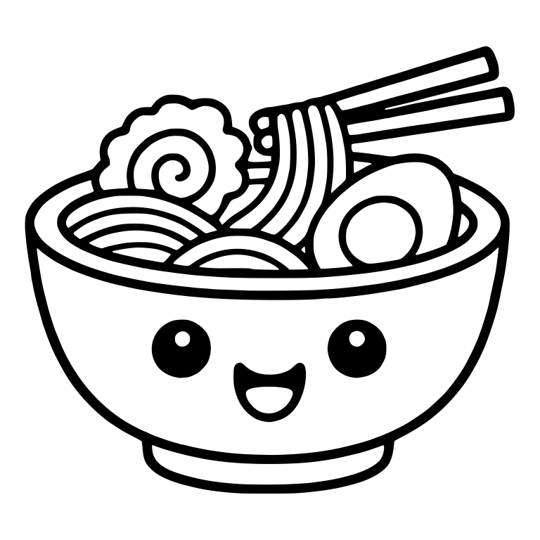 Smiling Ramen Bowl with Egg and Lifted Noodles — free food SVG cut file