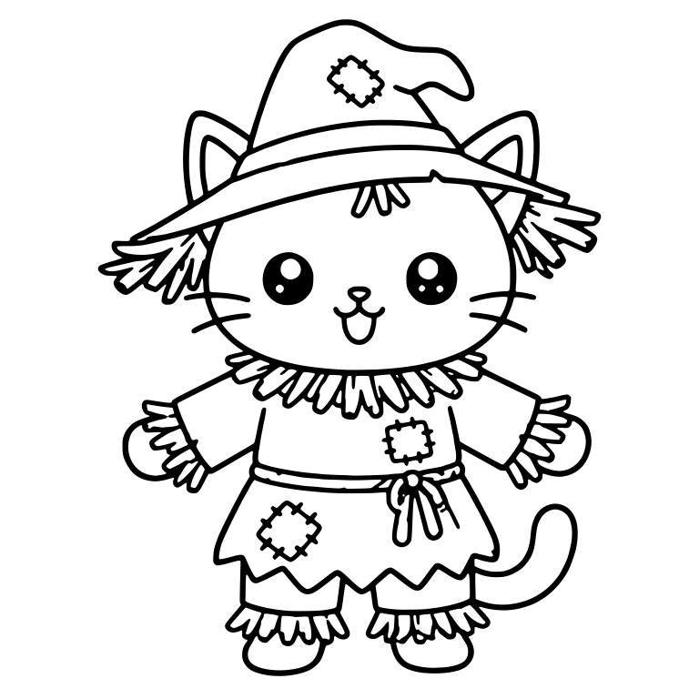 Kawaii Cat Scarecrow Standing With Arms Out — free animal SVG cut file