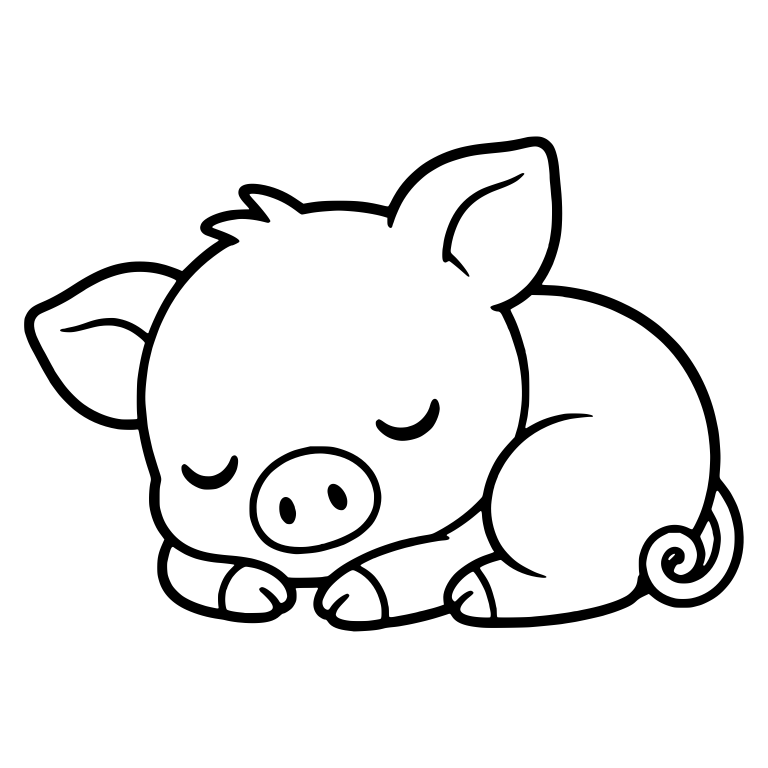 Sleeping Kawaii Piglet Curled Up With Curly Tail — free animal SVG cut file