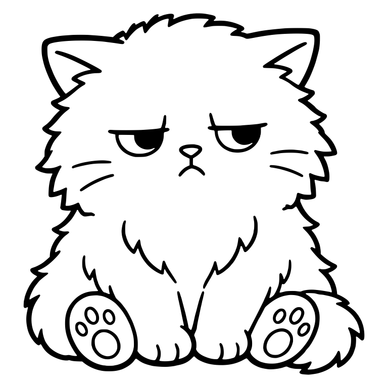 Fluffy Longhair Kitten Sitting With Sleepy Grumpy Eyes — free animal SVG cut file