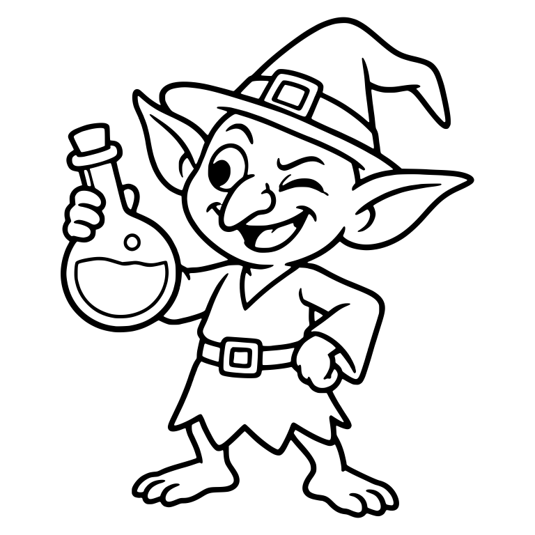 Winking Witch Hat Goblin With a Round Potion Bottle — free fantasy-creature SVG cut file