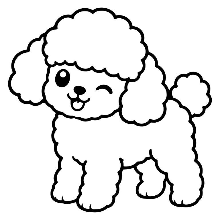 Winking Toy Poodle Puppy Standing with Tongue Out — free animal SVG cut file
