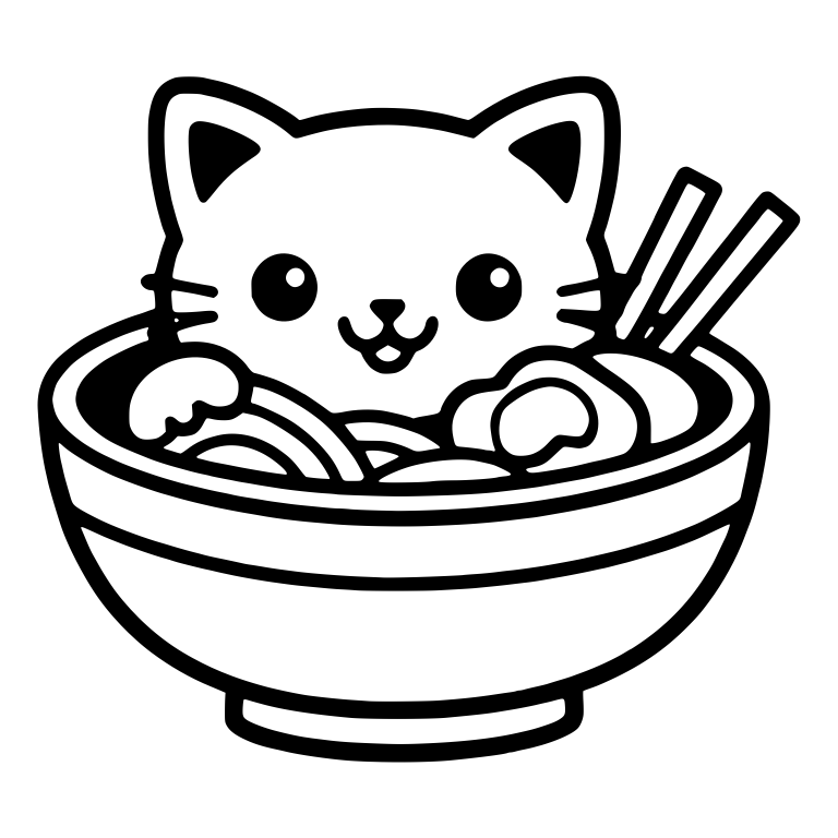Cat with Black Ears in Ramen Bowl with Chopsticks — free animal SVG cut file