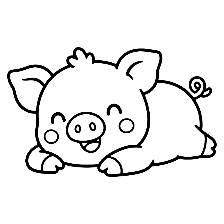 Smiling Kawaii Piglet Lying on Its Belly — free animal SVG cut file